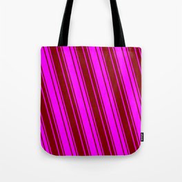 [ Thumbnail: Maroon & Fuchsia Colored Stripes/Lines Pattern Tote Bag ]