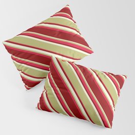 [ Thumbnail: Dark Khaki, Crimson, Dark Red & Beige Colored Pattern of Stripes Pillow Sham ]
