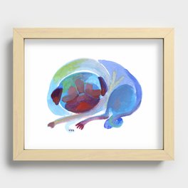 Blue Sleeping Pug Recessed Framed Print