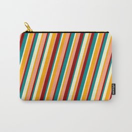 [ Thumbnail: Colorful Orange, Light Salmon, Dark Red, Teal & Light Yellow Colored Lines Pattern Carry-All Pouch ]