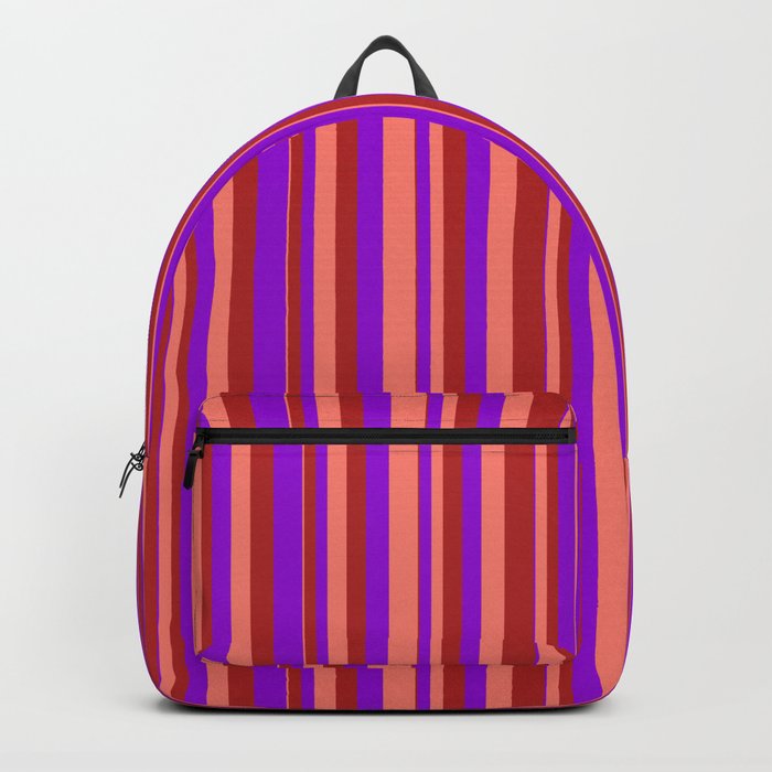 Dark Violet, Salmon & Red Colored Stripes/Lines Pattern Backpack