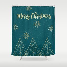 Merry Christmas Teal Gold Shower Curtain