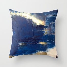Halo [2]: a minimal, abstract mixed-media piece in blue and gold by Alyssa Hamilton Art Throw Pillow