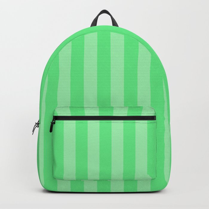Algae Green and Pale Green Summer Cabana Beach Picnic Stripes Backpack