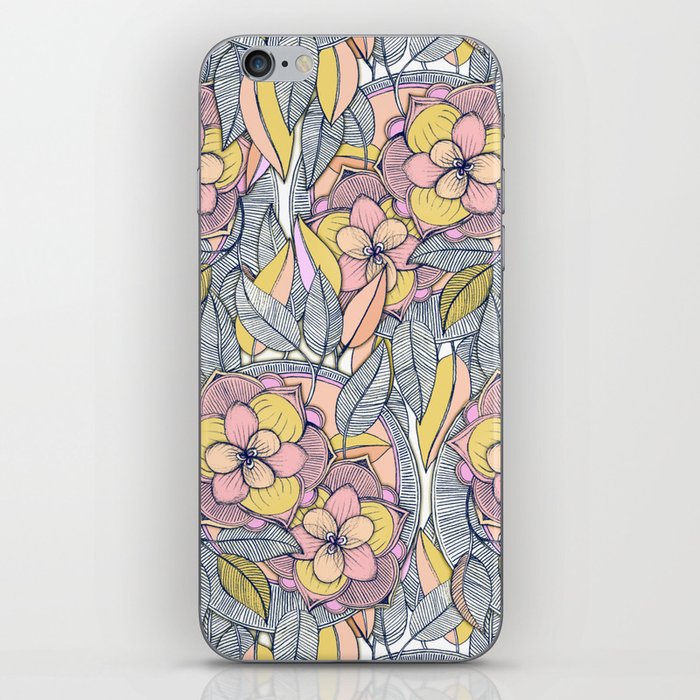Pink and Peach Linework Floral Pattern iPhone Skin