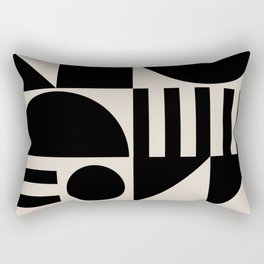Mid Century Modern Geometric 936 Black and Linen White Rectangular Pillow