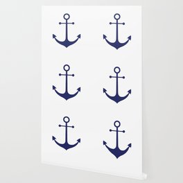 Nautical navy blue and white minimalist anchor  Wallpaper