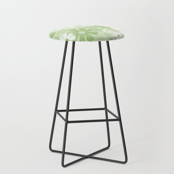 Retro 60s 70s Aesthetic Floral Pattern in Pretty Pastel Green Bar Stool