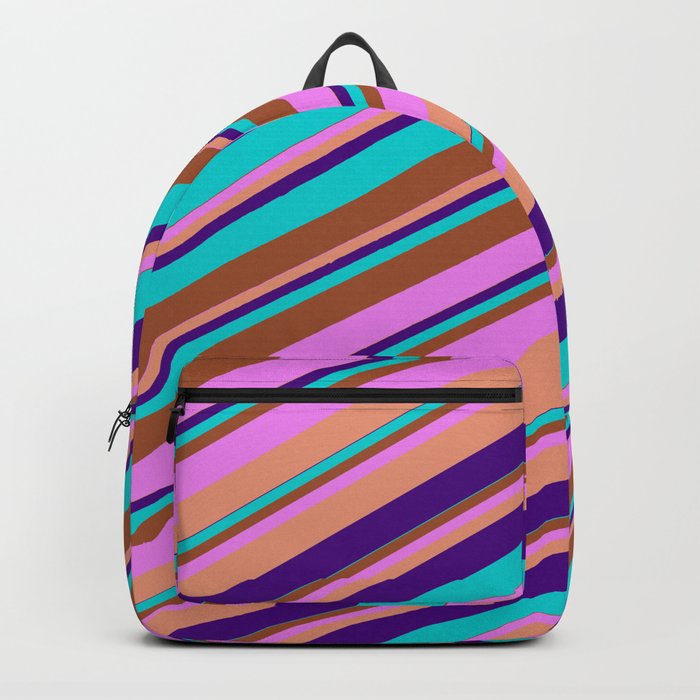 Eye-catching Sienna, Violet, Dark Salmon, Indigo, and Dark Turquoise Colored Lined Pattern Backpack