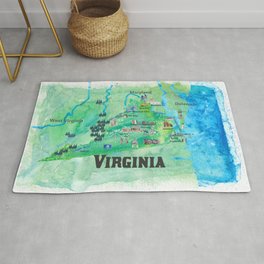 USA Virginia State Travel Poster Map with Touristic Highlights Area & Throw Rug