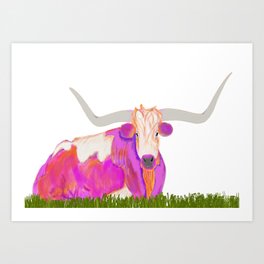 Pink Longhorn Art Print
