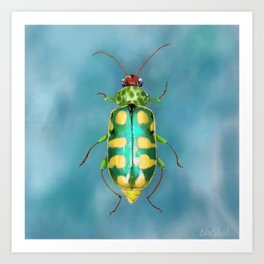 Banded Cucumber Beetle - Metallic Green & Yellow Bug Insect Art Print