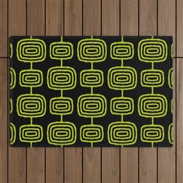 Mid Century Modern Atomic Rings Pattern Black and Chartreuse Outdoor Rug
