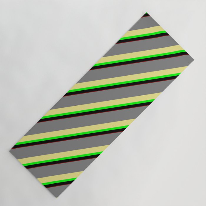 Colorful Gray, Tan, Lime, Black & Maroon Colored Stripes/Lines Pattern Yoga Mat
