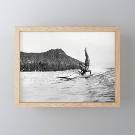 Surfing Diamond Head, Hawaii Framed Mini Art Print