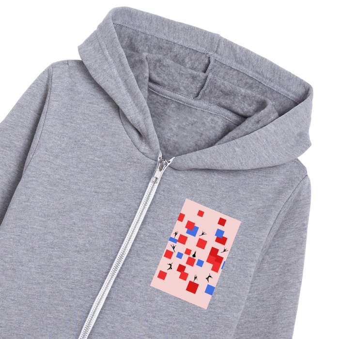 Dancing like Piet Mondrian - Composition in Color A. Composition with Red, and Blue on the light pink background Kids Zip Hoodie