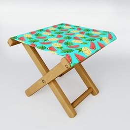 Bright slices of watermelon and pineapple with monstera leaves Folding Stool