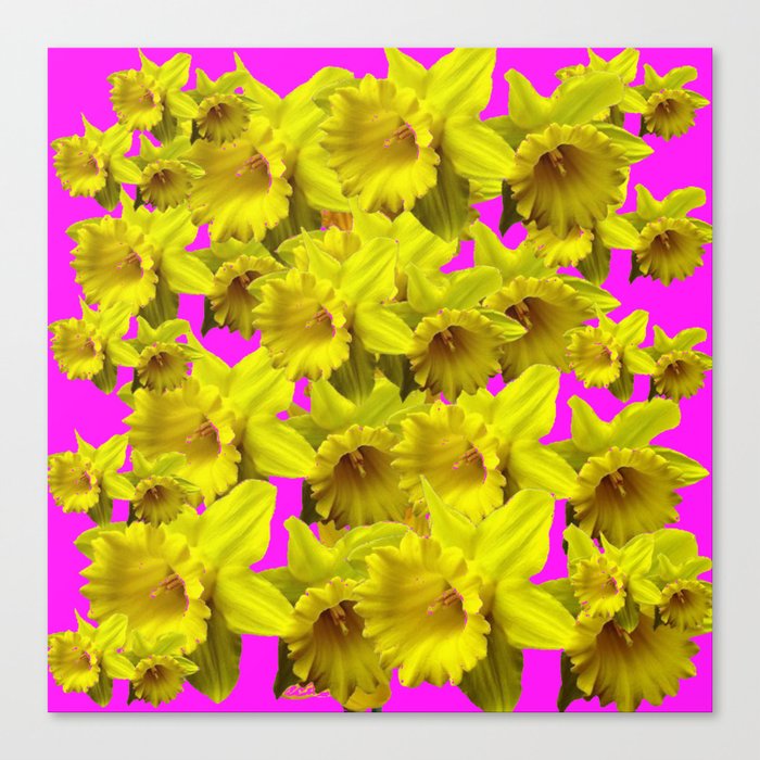 YELLOW SPRING DAFFODILS ON  VIOLET PURPLE ART Canvas Print