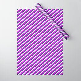[ Thumbnail: Fuchsia, Dark Slate Blue, and Light Cyan Colored Lines/Stripes Pattern Wrapping Paper ]