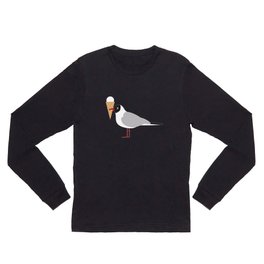Cute seagull with ice cream by the sea Long Sleeve T Shirt