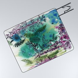 Cherry Blossom and Fern Abstract Picnic Blanket