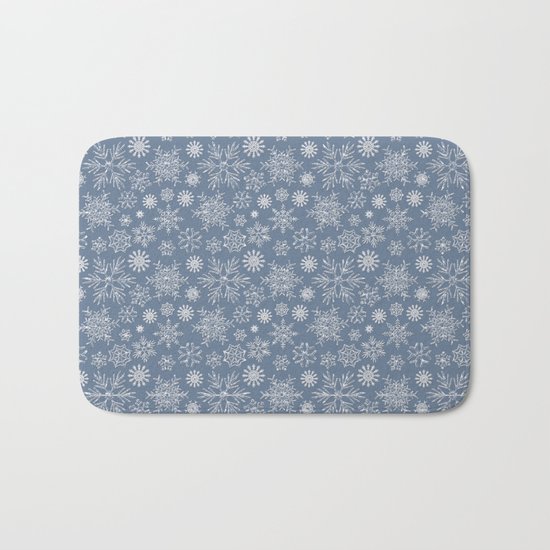 Merry Christmas- Abstract christmas snow star pattern on fresh grey Bath Mat