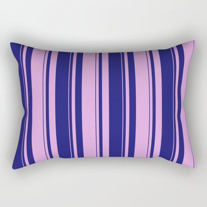 Midnight Blue and Plum Colored Striped/Lined Pattern Rectangular Pillow