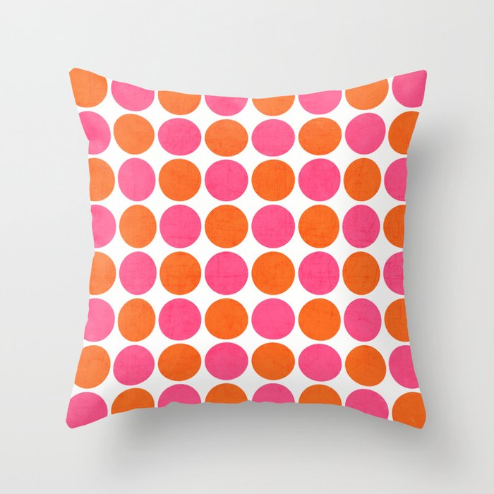 orange and hot pink dots Throw Pillow