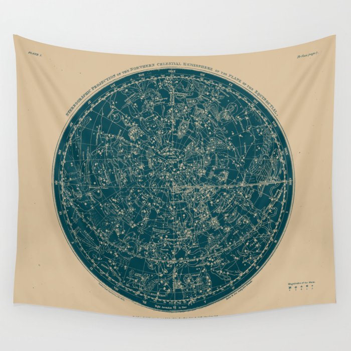 Constellations of the Northern Hemisphere Vintage Paper and Emerald Wall Tapestry