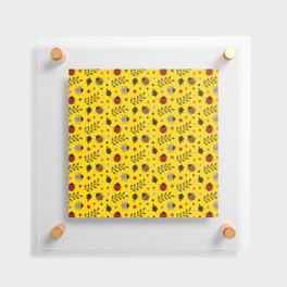 Ladybug and Floral Seamless Pattern on Yellow Background Floating Acrylic Print