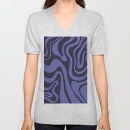 Maritime Blue + Very Peri Liquid Swirl, Hand-Painted V Neck T Shirt