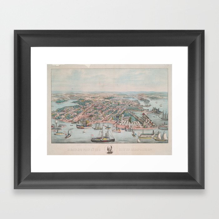 Vintage Pictorial Map of Annapolis MD (1864) Framed Art Print