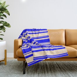 [ Thumbnail: Bisque and Blue Colored Lined/Striped Pattern Throw Blanket ]