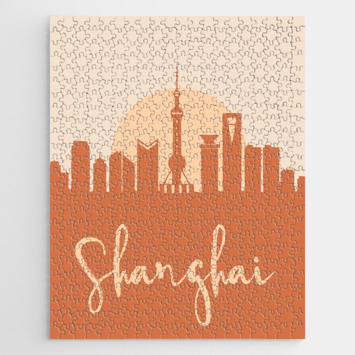 SHANGHAI CHINA CITY SUN SKYLINE EARTH TONES Jigsaw Puzzle