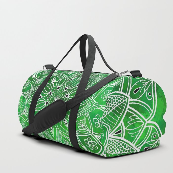 Green Mandala Floral Henna Tattoo Inspired Duffle Bag