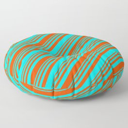 [ Thumbnail: Red & Cyan Colored Lined/Striped Pattern Floor Pillow ]