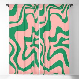 Liquid Swirl Retro Abstract Pattern in Pink and Bright Green Blackout Curtain