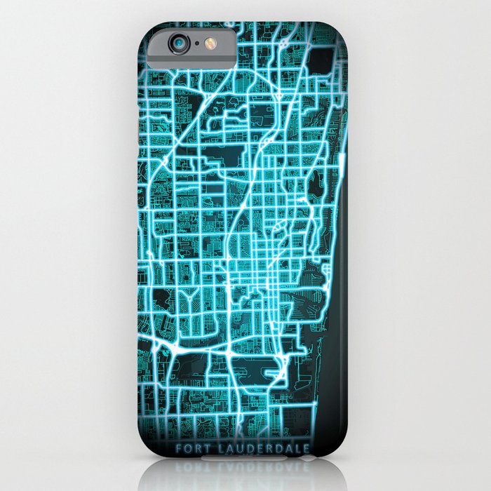 Fort Lauderdale, FL, USA, Blue, White, Neon, Glow, City, Map iPhone Case