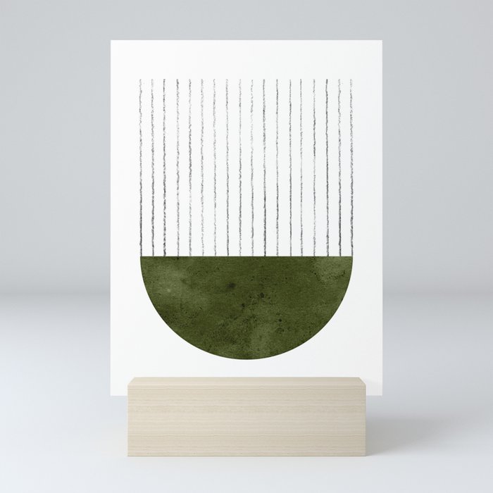 Olive green semicircle and lines Mini Art Print