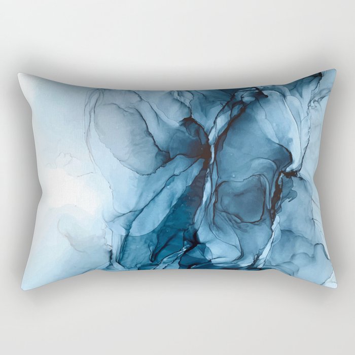 Deep Blue Flowing Water Abstract Painting Rectangular Pillow
