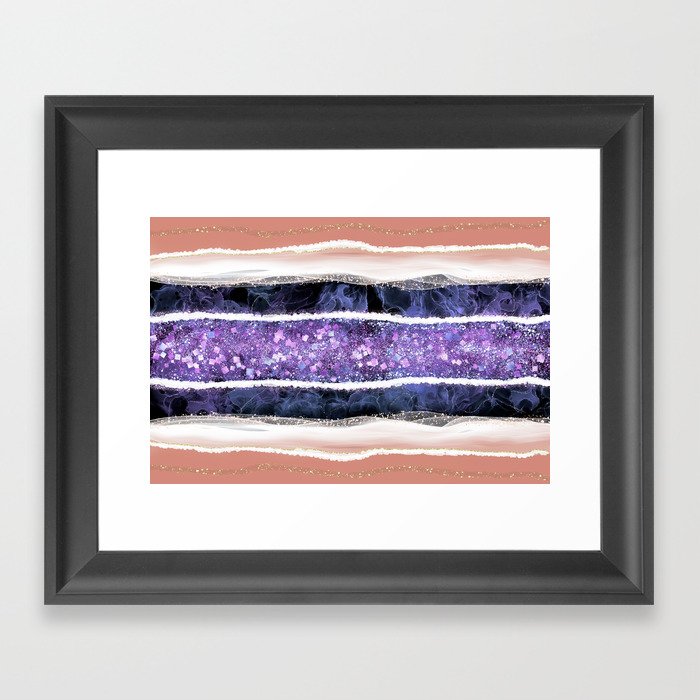 Veri Peri Purple Amethyst and Coral Gemstone Abstract Framed Art Print