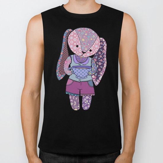 Have a cup of tea with me? - cute patchwork bunny Biker Tank