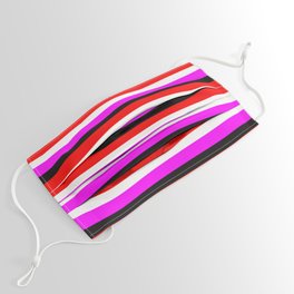 [ Thumbnail: Fuchsia, Black, Red, and White Striped Pattern Face Mask ]