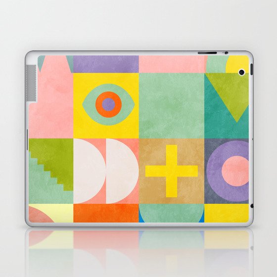 mid  century modern geometric checkers summer 2 Laptop & iPad Skin