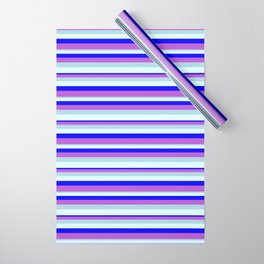 [ Thumbnail: Blue, Orchid, Light Blue & Light Cyan Colored Pattern of Stripes Wrapping Paper ]