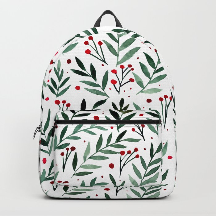 Festive watercolor branches - green and red Backpack