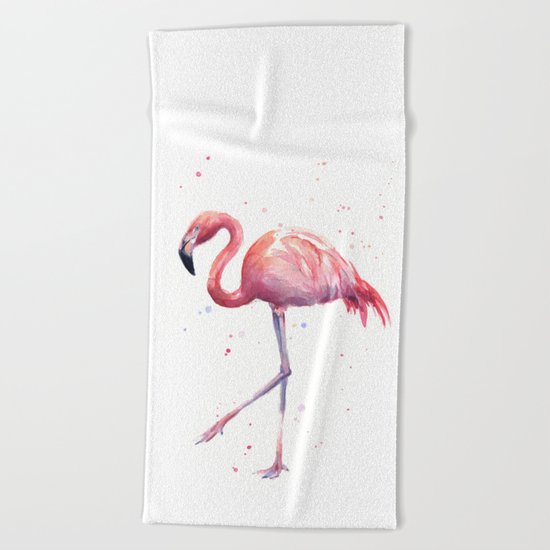 Flamingo Watercolor Pink Bird Beach Towel