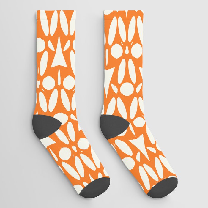 Orange Geo Abstract Floral Pattern Socks