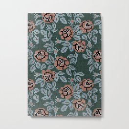 Cross-Stitched Roses (Calm Palette) Metal Print | Garden, Needlepoint, Floral, Cross Stitched, Illucalliart, Muted, Grannycore, Grandmillennial, Cozy, Green 