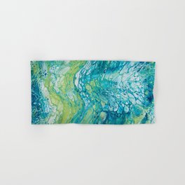 Blue, Green & Grey Acrylic Pour Hand & Bath Towel